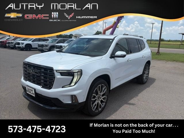 2026 GMC Acadia Denali Ultimate in Glacier White Tricoat — front three-quarter view